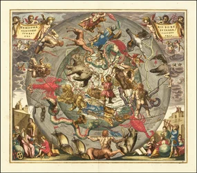1708 Himmelskarte - Haemisphaerii Borealis Coeli et Terrae Sphaeri Cascenographia