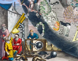 Astronomen schauen durch ein Teleskop, 1660-1661