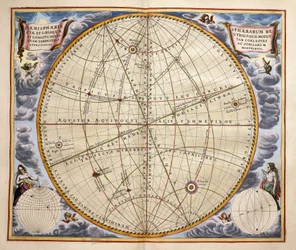 Bahnen von Planeten und Sternen, wie von der Erde aus gesehen, Gravur aus Harmonia Macrocosmica, von Andreas Cellarius (1596-1665)