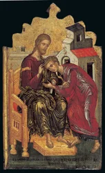 Der heilige Johannes der Theologe empfängt den Segen Christi (linkes Flügelbild eines Triptychons)