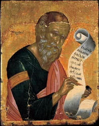 Der heilige Johannes der Evangelist schreibt seine Offenbarungen (Ikone von Andreas Ritzos, um 1455)