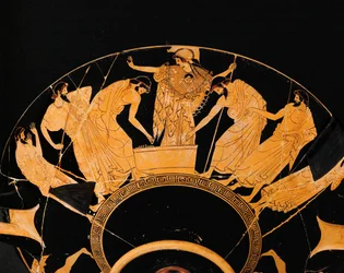 Zu Füßen der Göttin Athena ziehen zwei griechische Krieger Lose um die Waffen und Rüstungen des gefallenen Achilles