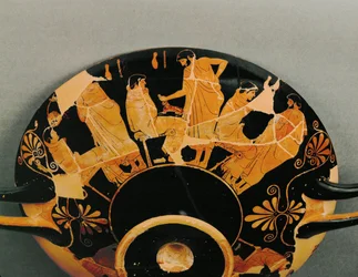 Männer und Jünglinge, einige ältere Männer schenken Hasen ihren jungen Liebhabern