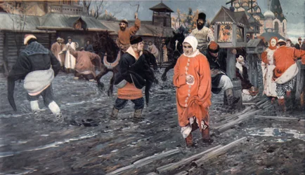 Eine Moskauer Straße des 17. Jahrhunderts an einem Feiertag, 1895
