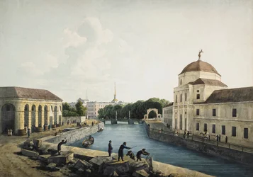 Blick auf den Moika-Fluss bei den kaiserlichen Ställen, St. Petersburg, Russland, 1809