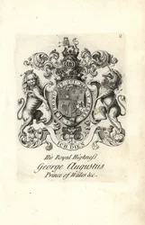 Wappen und Wappenschild von Seiner Königlichen Hoheit George Augustus, Prinz von Wales, später König George II. von England