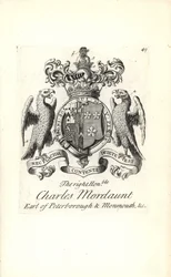 Wappen und Kamm des hochgeehrten Charles Mordaunt, 3. Earl of Peterborough und 1. Earl of Monmouth