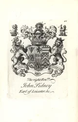 Wappen und Wappenschild des ehrenwerten Jocelyn Sidney, 7. Earl of Leicester