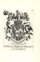 Wappen und Wappenschild des hochadligen William Stafford Howard, 2. Earl of Stafford