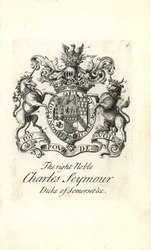 Wappen und Kamm des hochadligen Charles Seymour, 6. Herzog von Somerset
