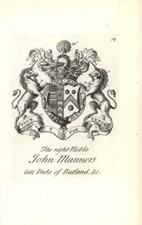 Wappen und Wappenschild des hochadligen John Manners, 2. Herzog von Rutland