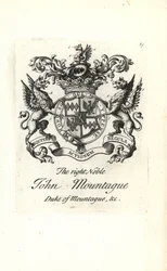 Wappen und Wappenschild des hochadligen John Montagu, 2. Herzog von Montagu 1690-1749