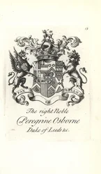 Wappen und Wappenschild des hochadligen Peregrine Osborne, 2. Herzog von Leeds