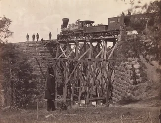 Brücke an der Orange und Alexandria Eisenbahn, repariert von Armeetechnikern unter Colonel Herman Haupt, 1865