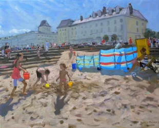 Spielen im Sand, Llandudno, 2010