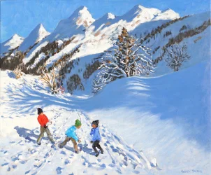 Schneeballschlacht, La Clusaz, Frankreich