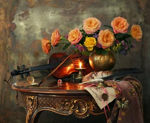 Vintage Violine und Rosen