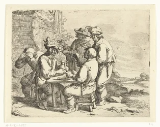 Betrunkene Bauern an einem Tisch