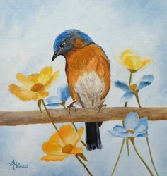 Blaukehlchen unter Blüten