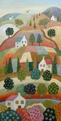 Buntes Dorf am Hang