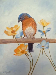 Frühlingsblaukehlchen und Blumen