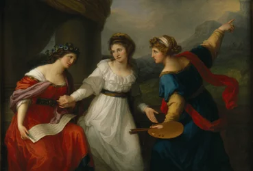 Selbstporträt der Künstlerin, zwischen den Künsten der Musik und der Malerei zögernd, 1794.