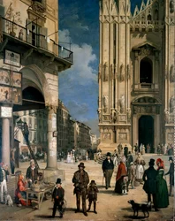Markt von Figini in Mailand (Piazza del Duomo mit einer Ecke des Coperto dei Figini) (Detail)