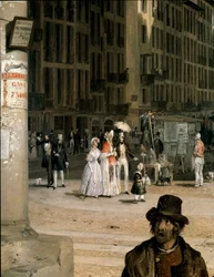 Marche de Figini in Mailand (Piazza del Duomo mit einer Ecke des Coperto dei Figini) (Detail) - Gemälde von Angelo Inganni (1807-1880)