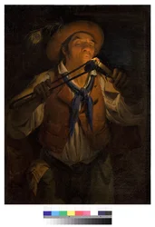 Bauer zündet eine Kerze mit einer Glut an