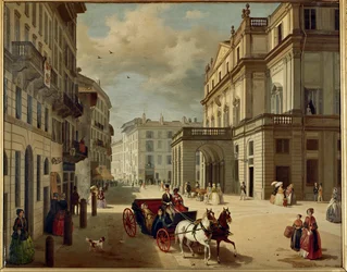 Die Fassade des Teatro della Scala, Mailand, erbaut von Giuseppe Piermarini