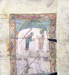 Christus unterweist Petrus in Kapernaum über das Tributgeld, ca. 1000 n. Chr.