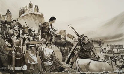 Julius Caesar führte seine Soldaten über den kleinen Fluss Rubikon und marschierte auf Rom