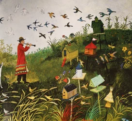Vogelflöter mit schwarzen Vögeln, 2001