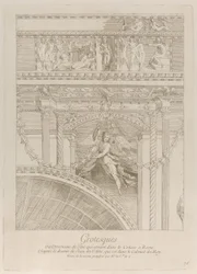 Grotesken: Detail der Stuckreliefs, die das Kolosseum in Rom schmücken, mit einem Flügel..., ca. 1729