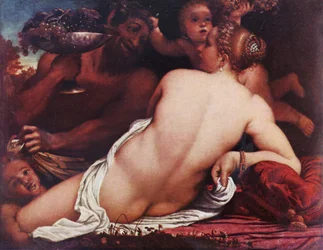 Bacchantin Venus mit einem Satyr und Amoren