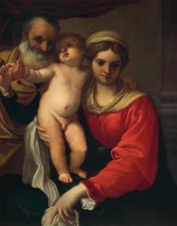Heilige Familie oder Madonna der Kirschen, ca. 1593, von Annibale Carracci, Öl auf Leinwand