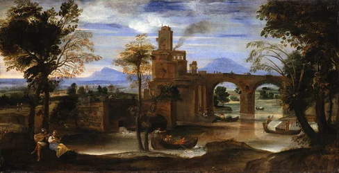 Römische Flusslandschaft mit Kastell und Brücke