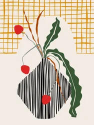 Gestreifte Vase mit roten Beeren