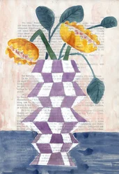 Vase mit goldenen Blüten