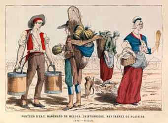 Ein Wasserträger, ein Melonenhändler, ein Lumpensammler und ein Vergnügungshändler im 18. Jahrhundert