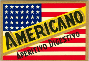 Werbung für italienischen Kurzen Americano, mit amerikanischer Flagge