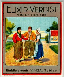 Werbung für Likör Elixir Verbist (Chromolithographie)