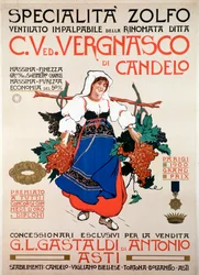 Werbeplakat für das Fungizid gewinnertes Schwefel, hergestellt von der italienischen Firma Vergnasco Candelo, 20. Jahrhundert