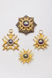 Afghanistan - Orden des Durrani-Reiches: 1. Klasse Plakette, 2. Drittel des 19. Jahrhunderts - 1. Klasse Abzeichen, 2. Drittel des 19. Jahrhunderts - 1. Klasse Abzeichen, 2. Drittel des 19. Jahrhunderts - 2. Klasse Brustinsignien, 2. Drittel des 19. Jahrhu