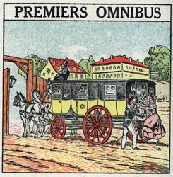Tierische Traktion: Erster Omnibus, der in Frankreich unter Karl X. (1824-1830) erschien.