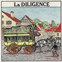 Tierzug: Die Postkutsche. Anonyme Illustration von 1925. Private Sammlung.