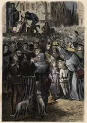 Tierprozesse im Mittelalter - Hinrichtung der Kindsmörder-Sau von Falaise - Gravur aus „L