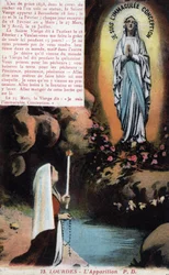 Erscheinung der Jungfrau Maria vor Bernadette Soubirous (1844-1879) in der Grotte von Lourdes - Hautes Pyrenees (65) Postkarte um 1900