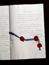 Artikel 12 des Vertrags von 1815 zwischen Frankreich und den Koalitionsmächten. Zweiter Pariser Vertrag, unterzeichnet von Armand Emmanuel de Vignerot du Plessis, Herzog von Richelieu (1766-1822): Der Vertrag sieht die Zusammenarbeit zwischen Österreich, d