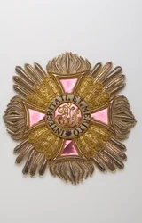 Österreich - Leopold-Orden: Plakette des Großkreuzritters von Charles Louis Huguet, Marquis von Semonville (1759-1839) - Anfang des 19. Jahrhunderts - Stickereien aus Gold-, Silber- und Seidenfäden, Crantilla, Pailletten und Lametta - Seele aus grobem Lein